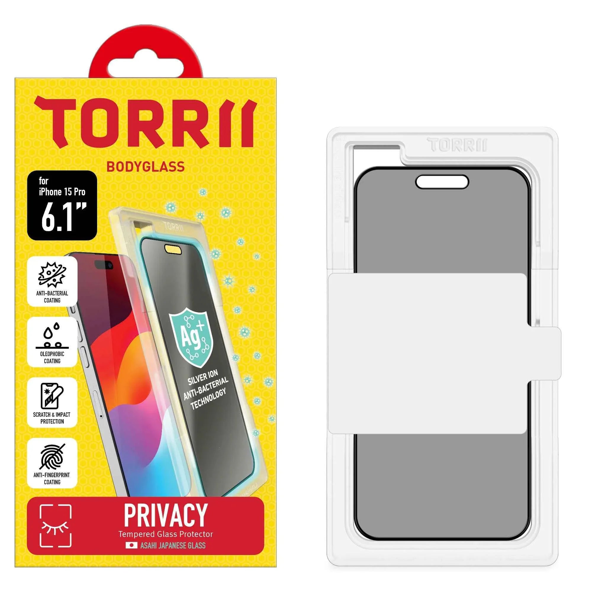 iPhone 15 Pro Torrii Bodyglass Screen Protector Anti-Bacterial Coating - Privacy Black iPhone 15 Pro Torrii Bodyglass Screen Protector Anti-Bacterial Coating - Privacy Black
